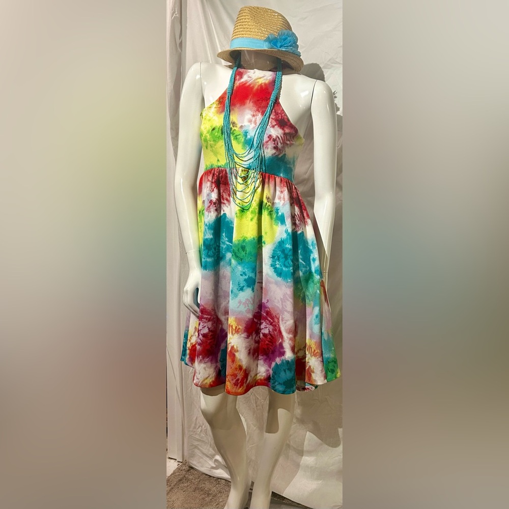 Vibrant Multicolor Tie-Dye Halter Dress Torrid size 0, Sm. All 3 pieces- $40.00